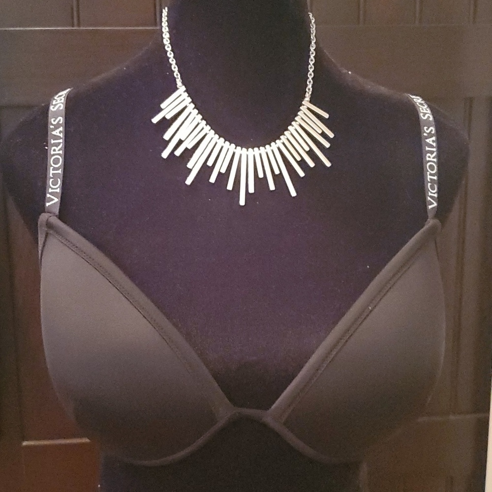 2/$25 Victoria's Secret Bikini Top Black with Logo Straps Size 36D